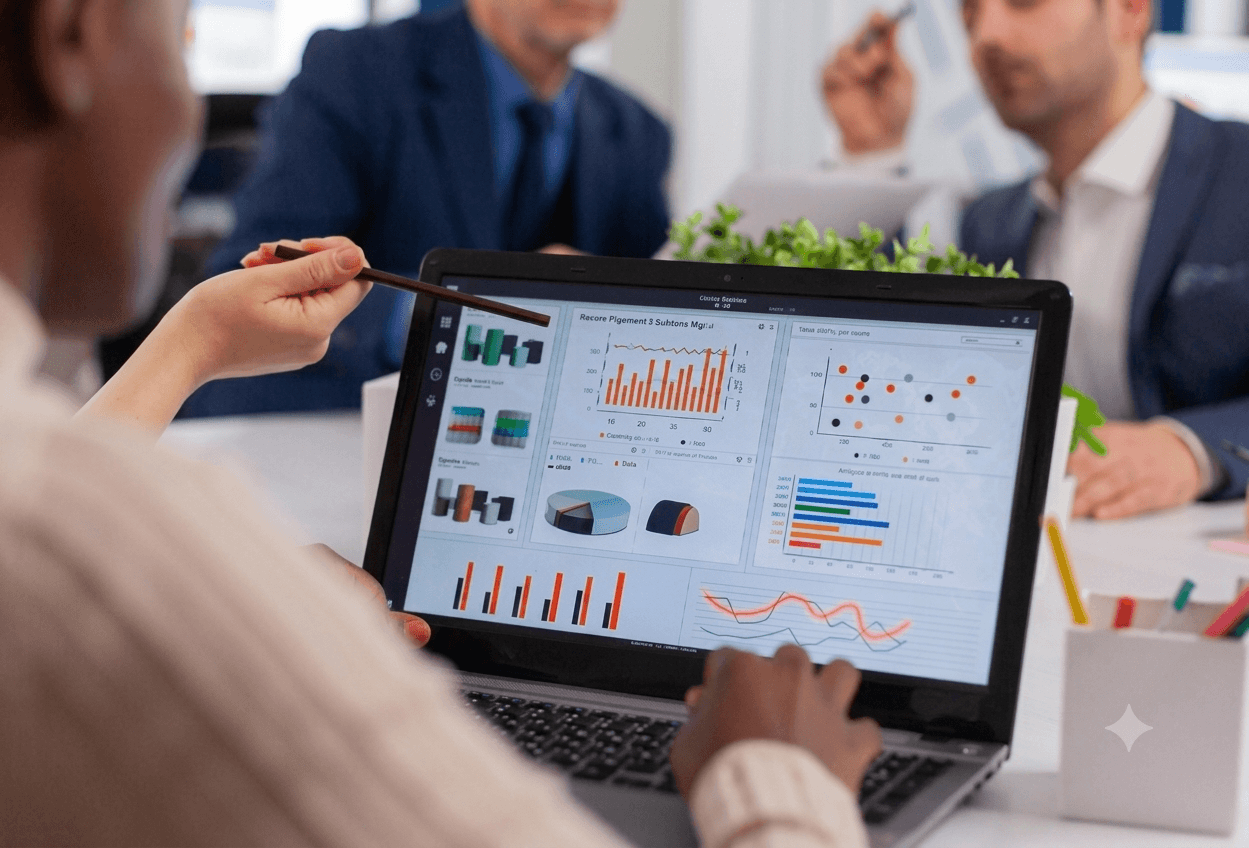 Sales team is discussing on the crm reporting and analytics for decision